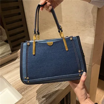 

2020 Denim Bag Female Handbag 2020 New Shoulder Canvas Bag Fashion Panelled Crossbody Bags High Quality Women Purse and Handbags