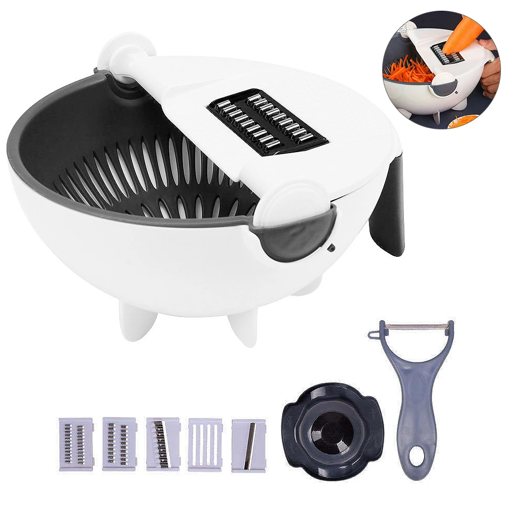 

Magic Rotate Vegetable Cutter with Drain Basket Multi-functional Kitchen Veggie Fruit Shredder Grater Slicer Kitchen Tools