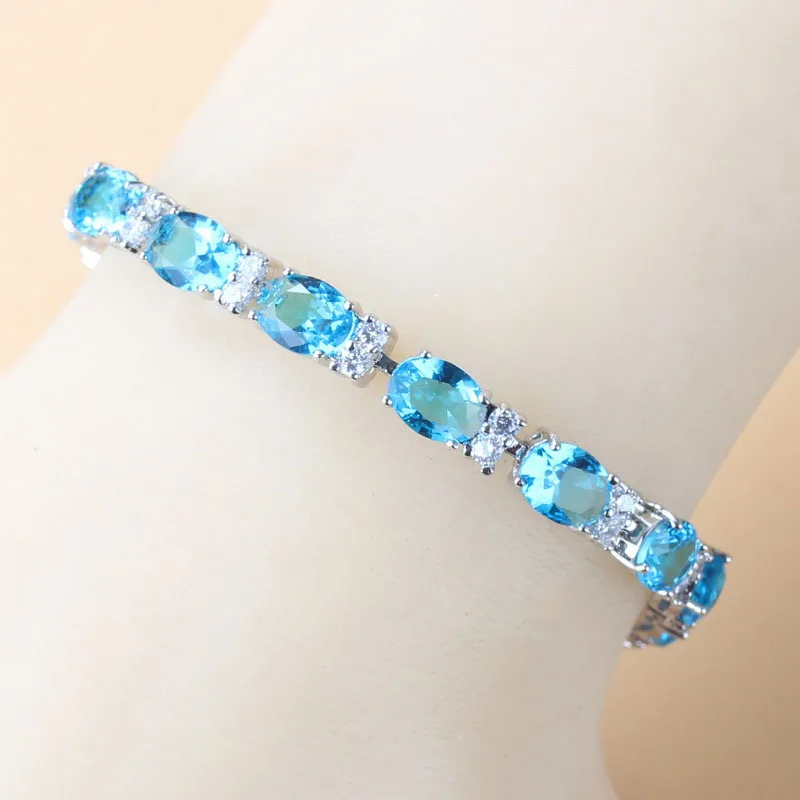 Wedding/Party 925 Silver Jewelry Sets Sky Blue Women's Earrings/Bracelet And Ring 8-Colors Zircon crystal jewelry sets bridal jewelry sets