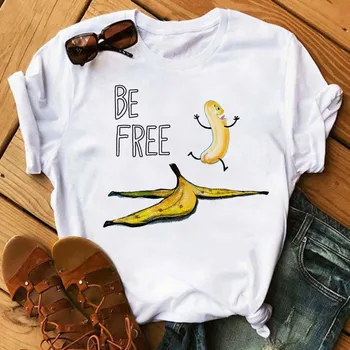 Funny Fruits T Shirt Women Fashion Kawaii Banana Print White T-shirt Harajuku TShirt Short Sleeves Tops Tee Shirt Femme T Shirts 1