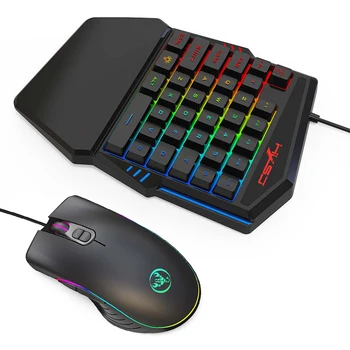 

6400dpi Luminous Combo RGB Backlight Internet Cafe Wrist Rest Ergonomic 35 Keys Single Hand Portable Gaming Keyboard Mouse Set