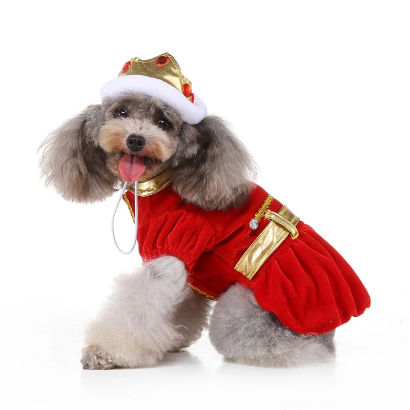 Одежда для собак на Хэллоуин костюм забавный Косплей принц и король наряды комплект 2-legged куртка пальто с шляпой для маленьких собак