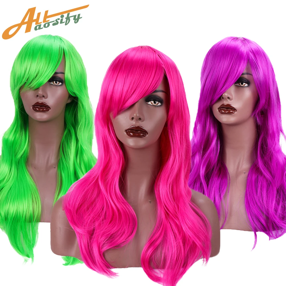 

24 Brown Golden Pink Honey Wavy Wig with Cosplay Synthetic Wigs Women Heat Resistant Cosplay Wigs For Party show