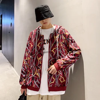 

2020 Spring And Autumn New Youth Popular Couples Full Print Hooded Sweatshirt Fashion Casual Loose Top Black / Gray / Wine Red