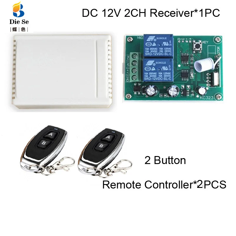 433MHz Interruttore di Telecomando di CC 12V 2CH Relè Modulo Ricevitore RF Per Il Motore Elettrico corrente Positiva e negativa di controllo