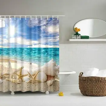 

2 PCS Colorful Beach Conch Starfish Shell Polyester Washable Bath Shower Curtains, Size:90X180cm(Beach Shell) (Color : Sunshine