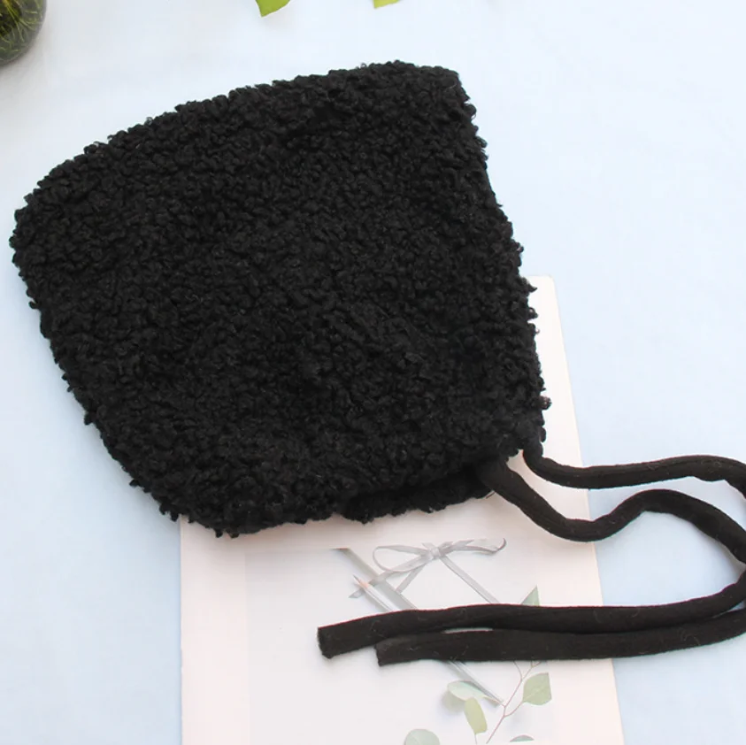 black Новинка зимы, женские вязаные шапочки из искусственного меха, шапка с черепом и сумки для девушек, уличная утолщенная теплая шапка s - Цвет: black