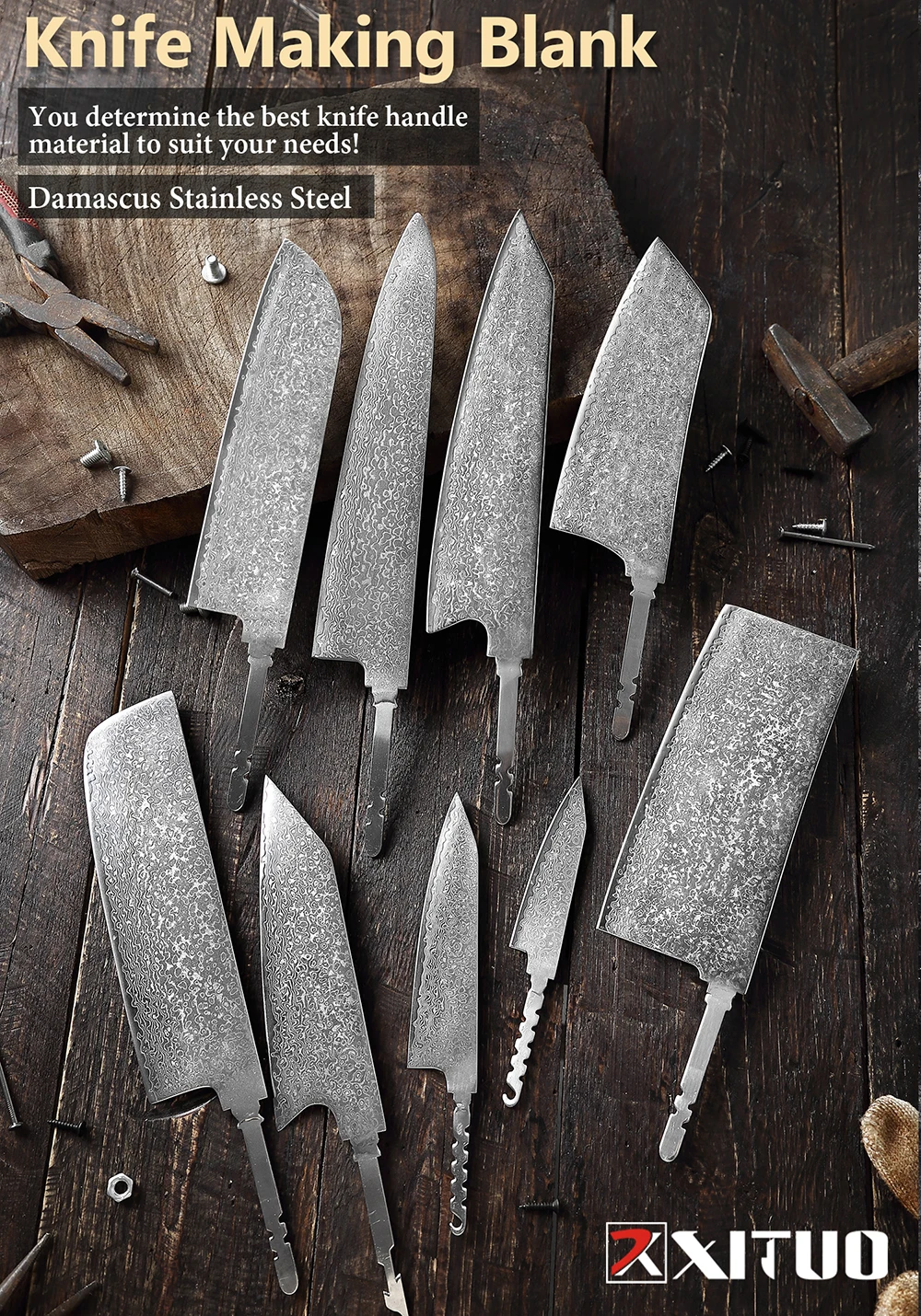 XITUO Knife Blank Blade DIY Kitchen Knife 67 Layers Damascus Steel VG-10  Razor Sharp Tools High Hardness For Meat Fish 1-9Pcs