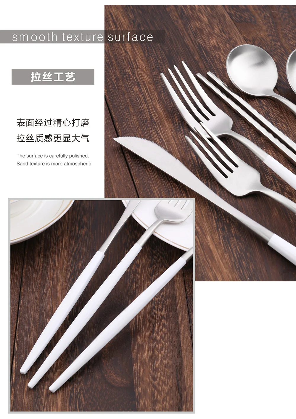 Z Brushed Sanding Portugal Knife And Fork Platinum Western Tableware 304 Stainless Steel Knife, Fork And Spoon Customizable Logo