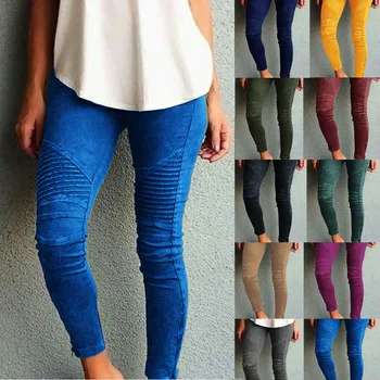 

New Fashion Women Pants Plus Size XS-5XL Spring Solid Pencil Pant Casual Skinny Elastic Waist Pleated Trousers 10 Colors