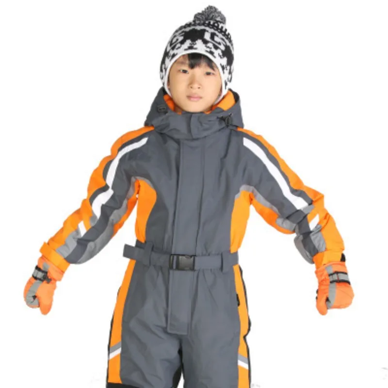 Зимняя Детская куртка для катания на лыжах; спортивный костюм с капюшоном; Детский костюм для сноубординга для мальчиков и девочек; разные цвета; лыжные спортивные комплекты размера плюс - Цвет: grey