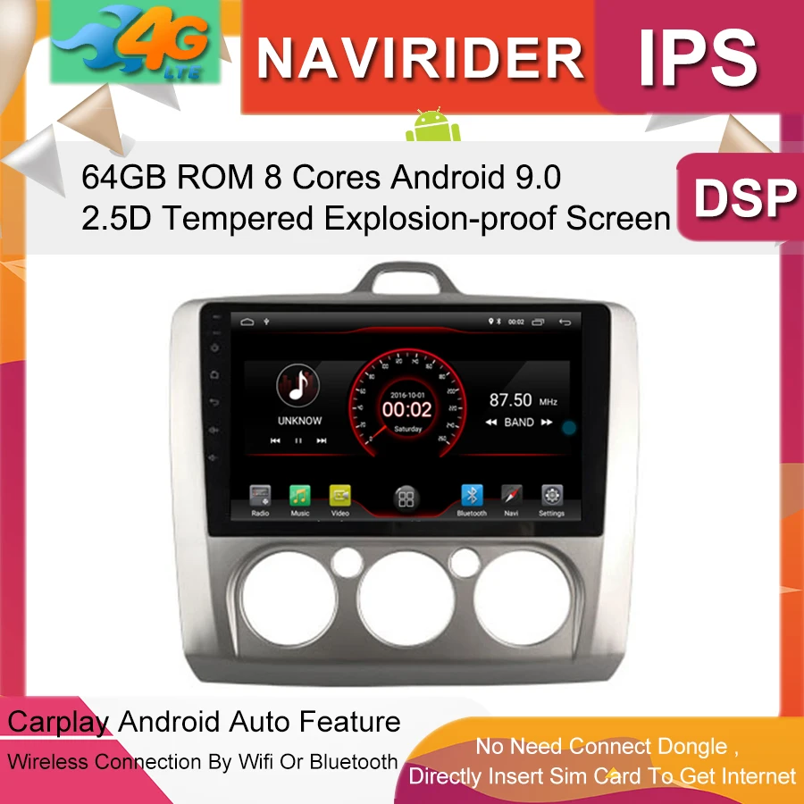 Sale Built in 4G Lte car Intelligent navigation tape recorder 9.0 android car gps radio multimedia player for FOCUS 2006 2008 2009 0