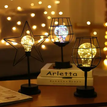 

LED Night Light Simple Wrought Iron Table Lamp Bedroom Home Ornaments Decoration Supplies Creative Simple