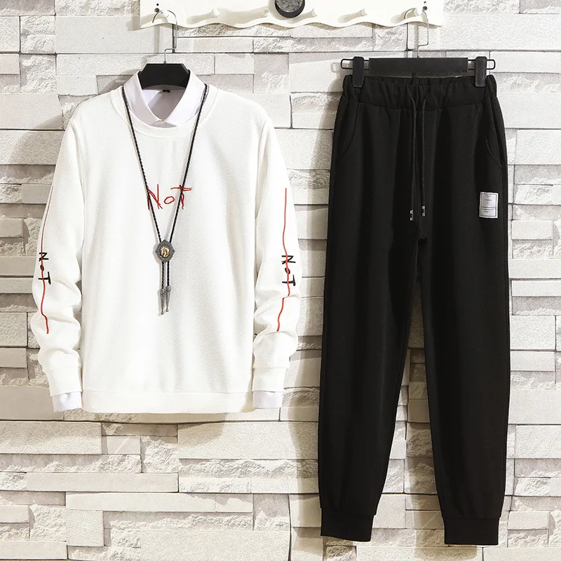 

2019 Autumn Clothing New Style Men Sports Leisure Suit Korean-style Slim Fit Pullover Hoody Sweatpants Loose-Fit Two-Piece Set M