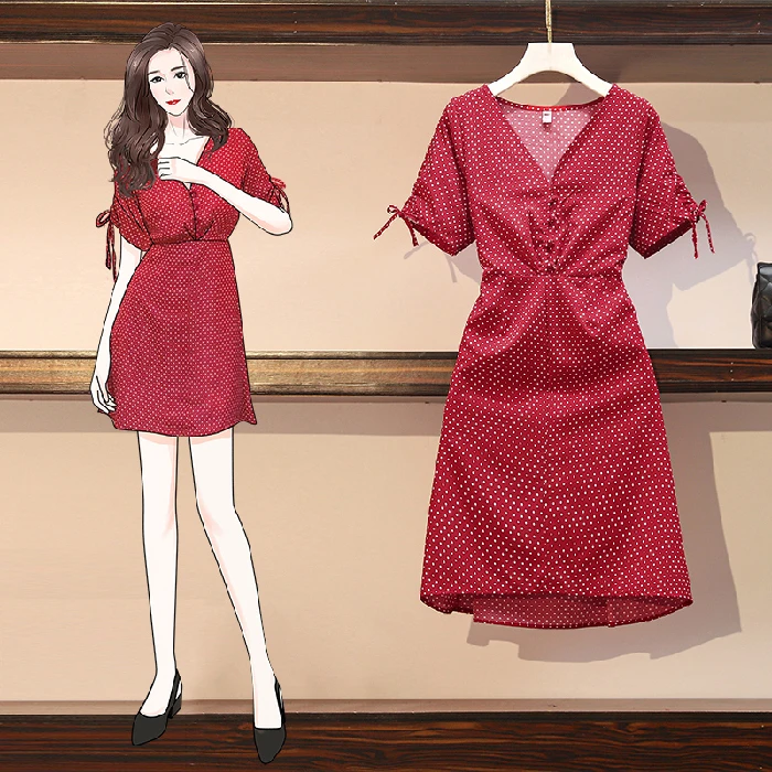 women Plus size Above Knee Mini dress Summer clothes fashion V-Neck Short A-Line Bow decoration 2020 | Женская одежда