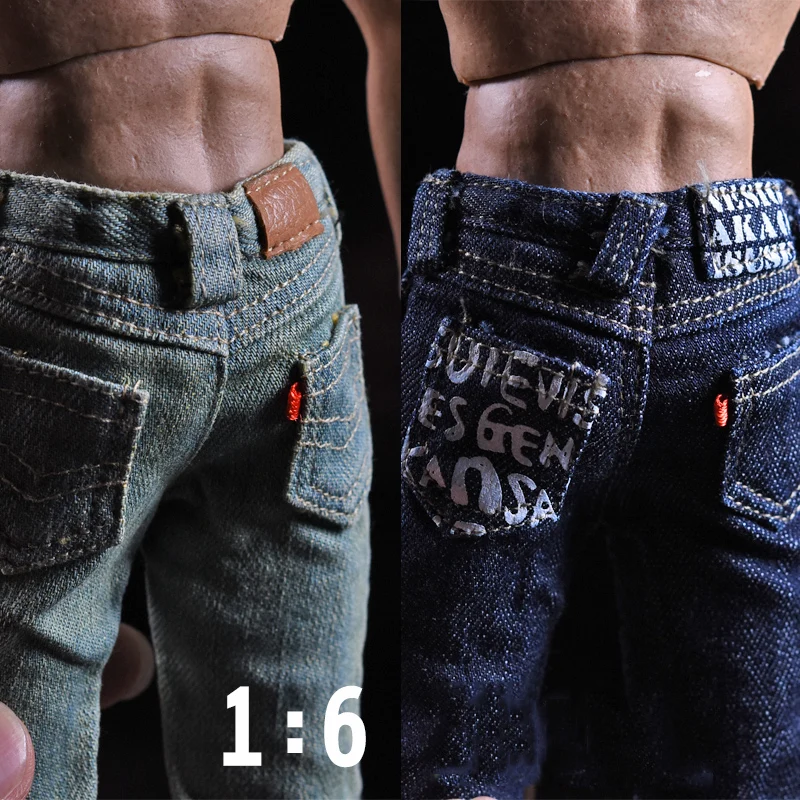 

1/6 Scale Male Figure Accessory Jeans Hip Hop Fashion Print Jeans Pants Light/Dark Blue Model for 12'' Action Figure Body