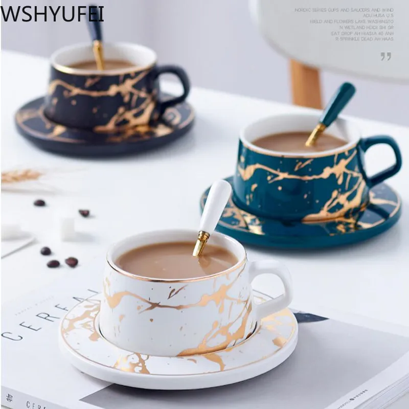 Best Nordic Style Marble matte gold series ceramic tea cup coffee mug luxurious Vintage Cafe Bar Mark cup Christmas party supplies