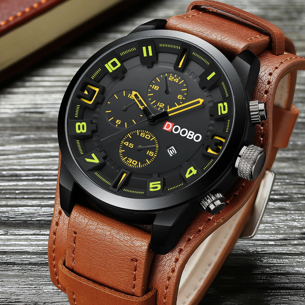 DOOBO Men's Casual sport Quartz Watch Mens Watches Top Brand Luxury Quartz-Watch Leather Military Watch Wrist Male Clock Drop