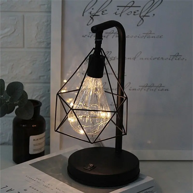 

Christmas Creative Holiday Retro Iron Art Minimalist Hollow Diamond Table Lamps Reading Lamp Night Light Bedroom Desk Lighting