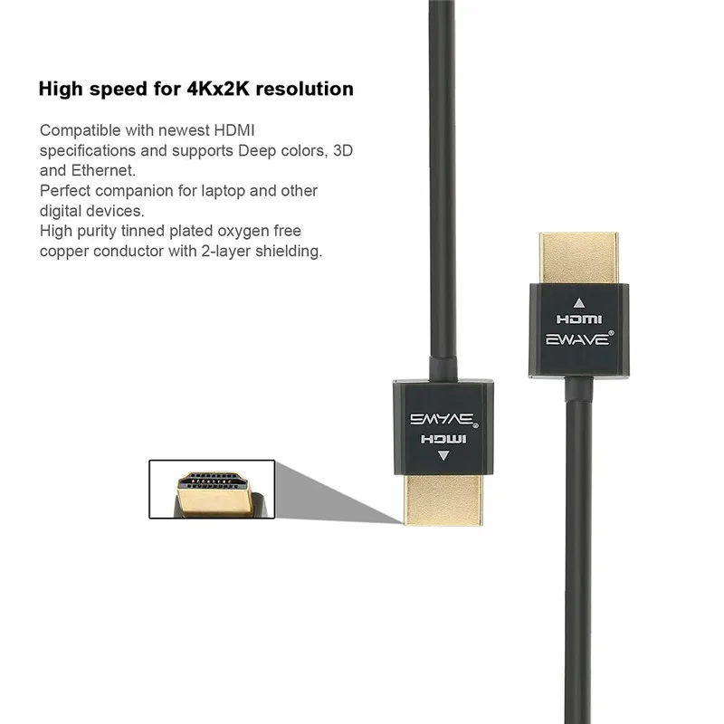 Hdmi-кабель Ultra HD позолоченный Высокоскоростной 4K x 2K разрешение для ноутбука Поддержка цифровых аудио-видео сигналов от HDMI устройства 10ft