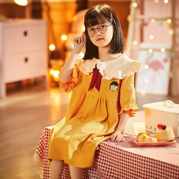 

Summer Girls' Pajama Parent-child Matching Outfit All Pure Cotton Short Sleeve Cartoon College Style Dress Home Wear Princess Ni