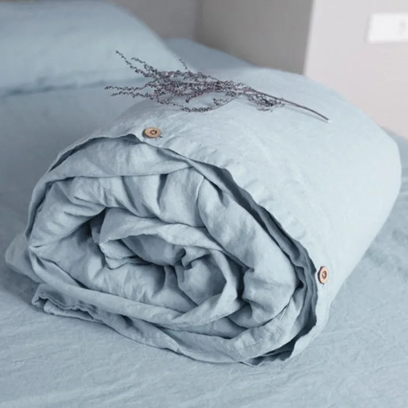 

Pure Linen Blue Duvet Cover, Queen Size, Soft, Prewashed, Quilt Cover, 90x90 Inches, Button Closure, Comforter Cover