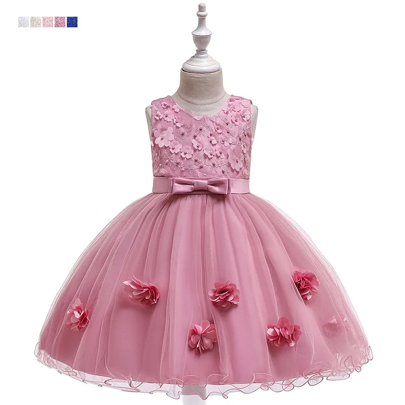 New Style GIRL'S Gown Handmade Beading Princess Skirt Bow Child Formal Dress Stereo Flower Princess Dress