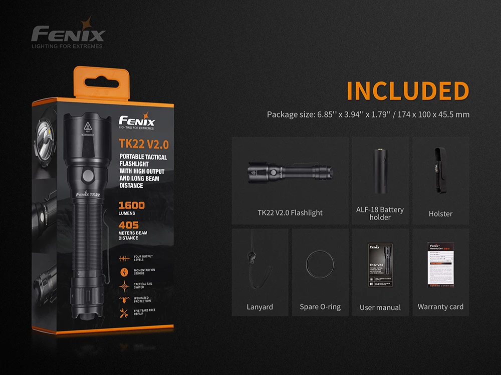 FENIX TK22 V2.0 ручной тактический фонарь Макс 1600 люмен дальность луча 405 м боковые задние переключатели для спорта на открытом воздухе фонарь