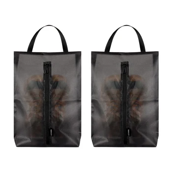 

2pcs Travel Shoe Bags PVC Mesh Shoes Pouches Waterproof Portable Shoes Organizers with Carry Handle Central Zipper Closure