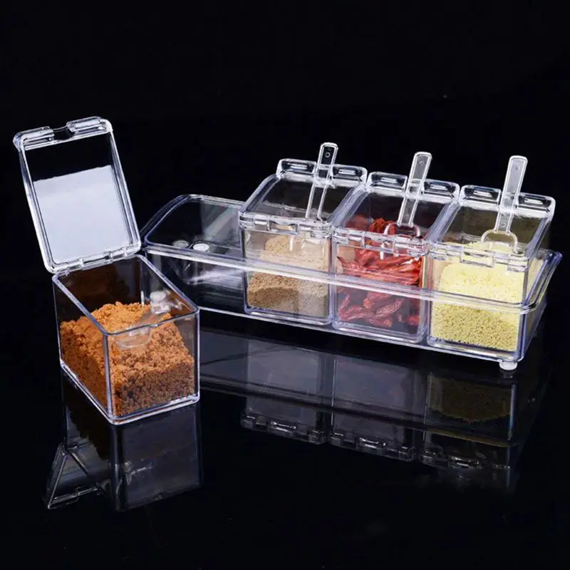 Top-Kitchen Gourmet Acrylic Seasoning Box with 4 Serving Spoons, Nice Design for Kitchen(Seasoning Box