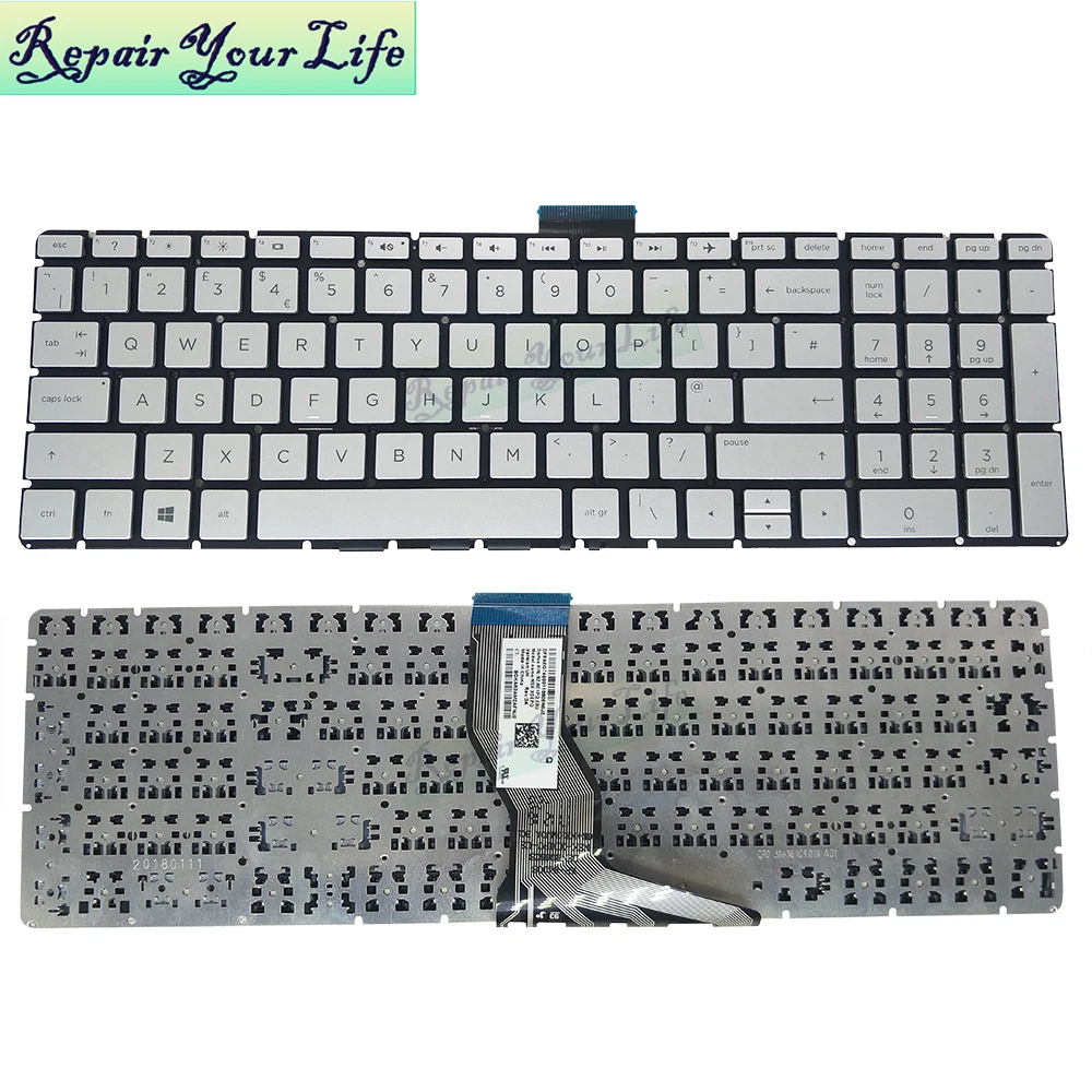 Tastiera Laptop Gb Uk Per Hp 15-Bs 15-Bs000 15-Bs033Ns 15-Bs100 15-Bs500 15-Bw 250 255 G6 Pc Tastiere Di Ricambio Argento Nuovo
