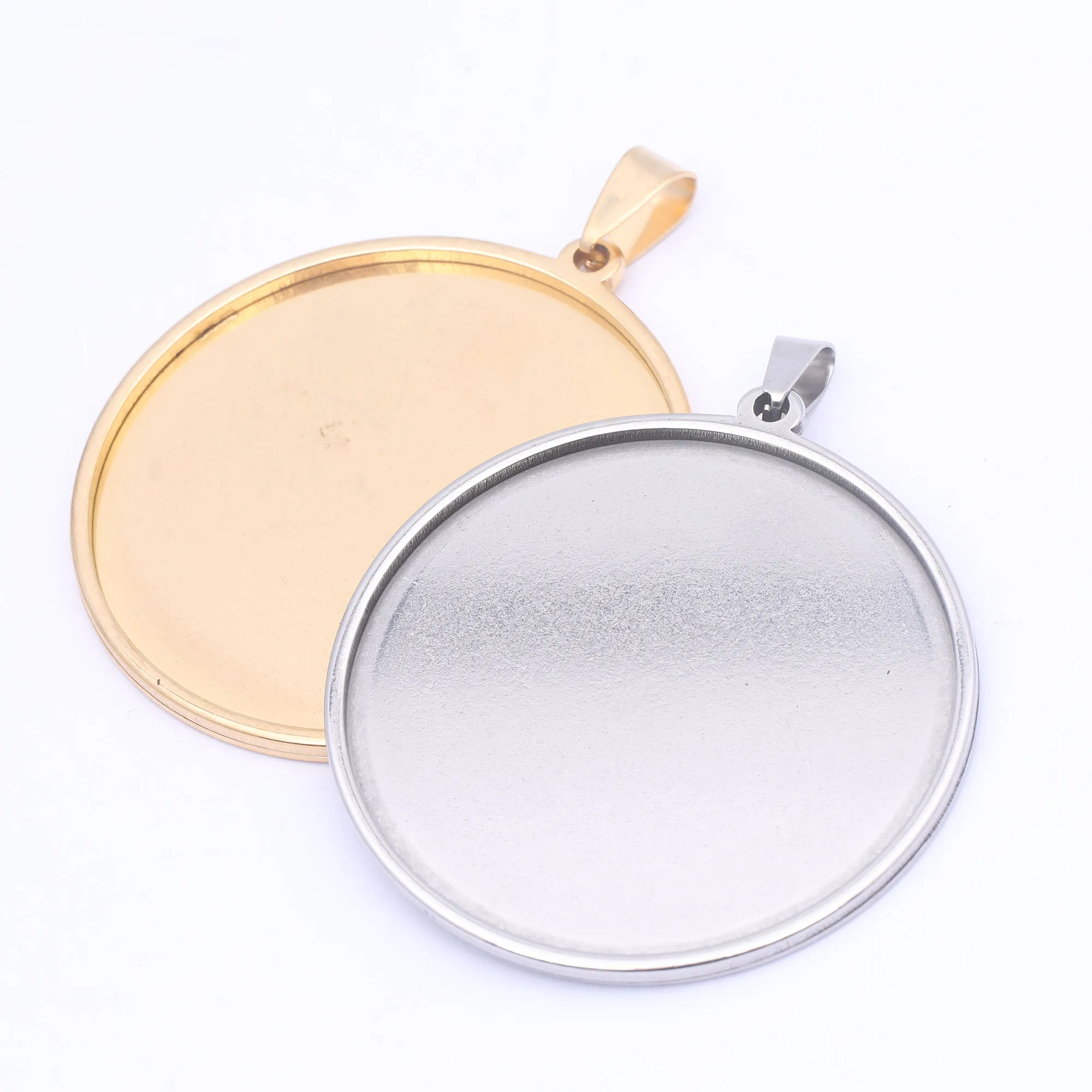 Reidgaller 스테인레스 스틸 빈 펜던트 카보숑 베이스 설정 DIY 쥬얼리 베젤 트레이, 목걸이 제작용, 직경 40mm, 5 개