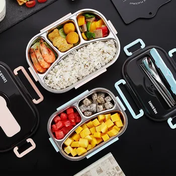 

thermo lunchbox for Kids With Compartments 304 Stainless Steel Japanese Bento Box Microwave Heating Food Container Tableware