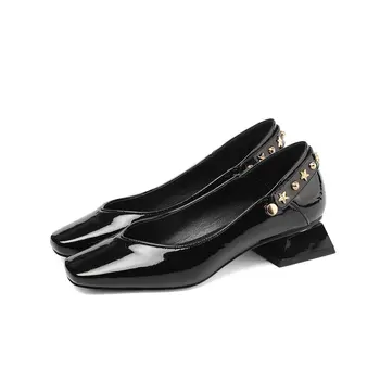 

New Arrival Women Basic Pumps Spring Autumn Genuine Leather low Heels Shoes Woman square Toe Brand Design Shallow Pumps