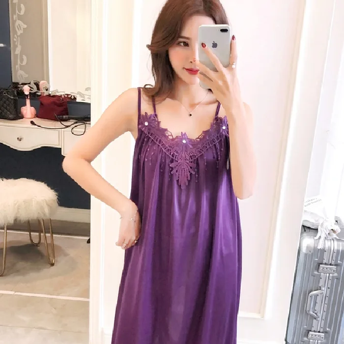 

Spring Sleep Sleeveless Viscose Simple Natural Pajamas Underwear One-piece GIRL'S Thin-Women's Home Wear