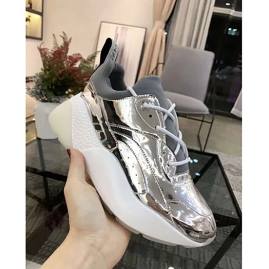 Silver lace up Подиумные персиковые женские шлепанцы на плоской подошве кроссовки белые дизайнерские туфли из натуральной кожи китайские кроссовки на платформе со шнуровкой - Цвет: Silver lace up