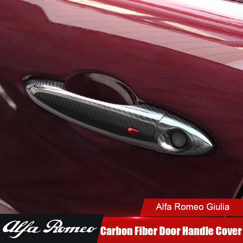 

QHCP Car Door Handle Covers Trim Real Carbon Fiber 8pcs/set Door Outer Handle Sticker Protect For Alfa Romeo Giulia/Stelvio 2017
