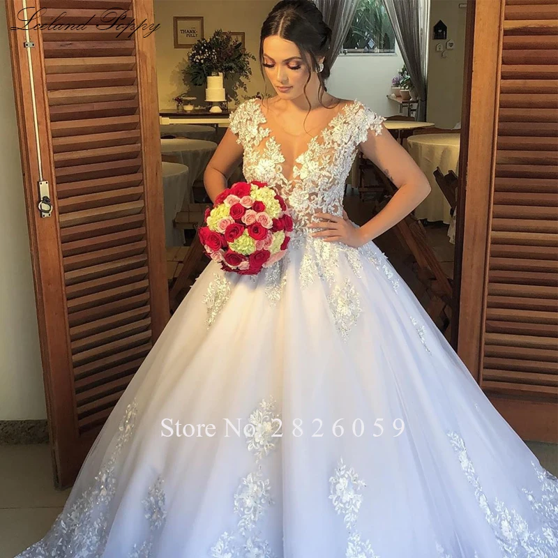 Vestido de Noiva женские трапециевидные Свадебные платья соборный поезд без рукавов с кружевным орнаментом расшитые стразами свадебные платья
