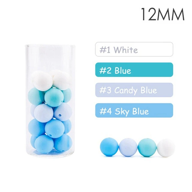 60pcs 12mm Baby Teether Silicone Beads Diy Pacifier Chain Bracelet Bpa Free Chewable Round Silicone Bead Accessories For Newborn Blue mixed set