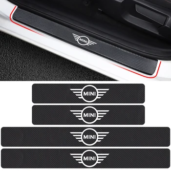 

4Pcs Car Carbon Fibre Vinyl Door Plate Scuff Protection Stickers For BMW MINI Cooper One S R50 R53 R56 R60 F55 F56 Car styling