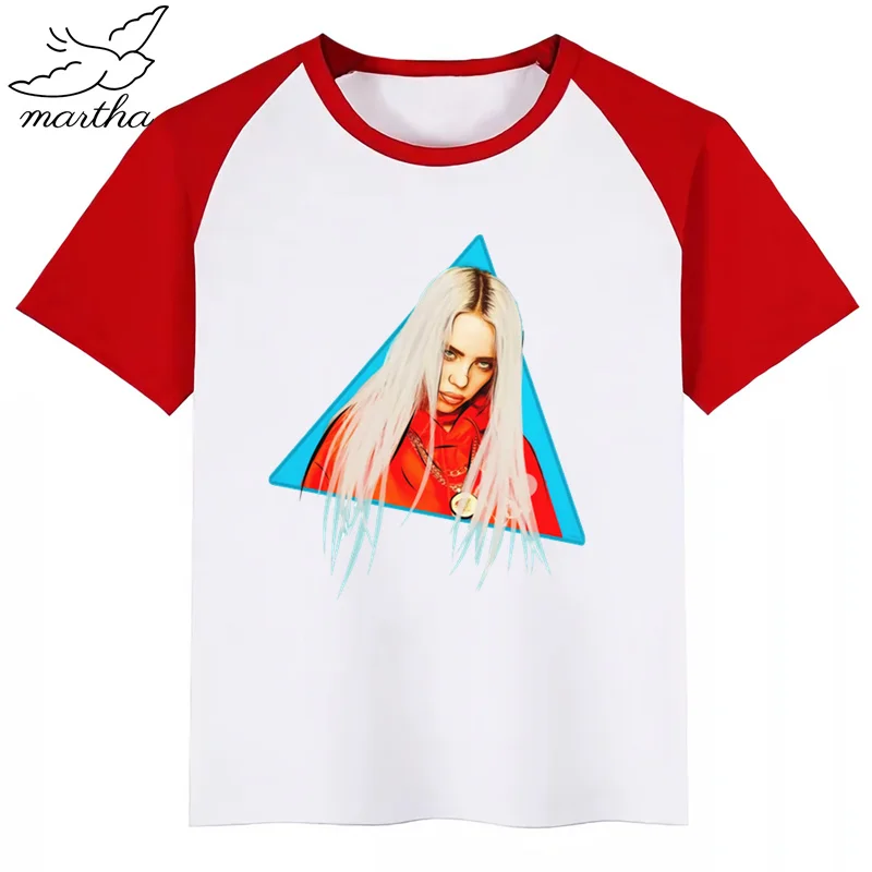 RedA BoysGirls Billie Eilish/футболка с мультяшным принтом детская забавная одежда детская летняя футболка с короткими рукавами для малышей - Цвет: RedA