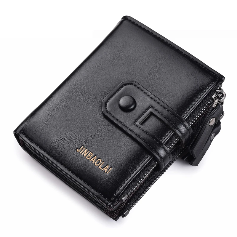 

JINBAOLA men wallet multifunction purse trifold wallet zip coin pocket purse high quality PU Leather credit card wallet carteira