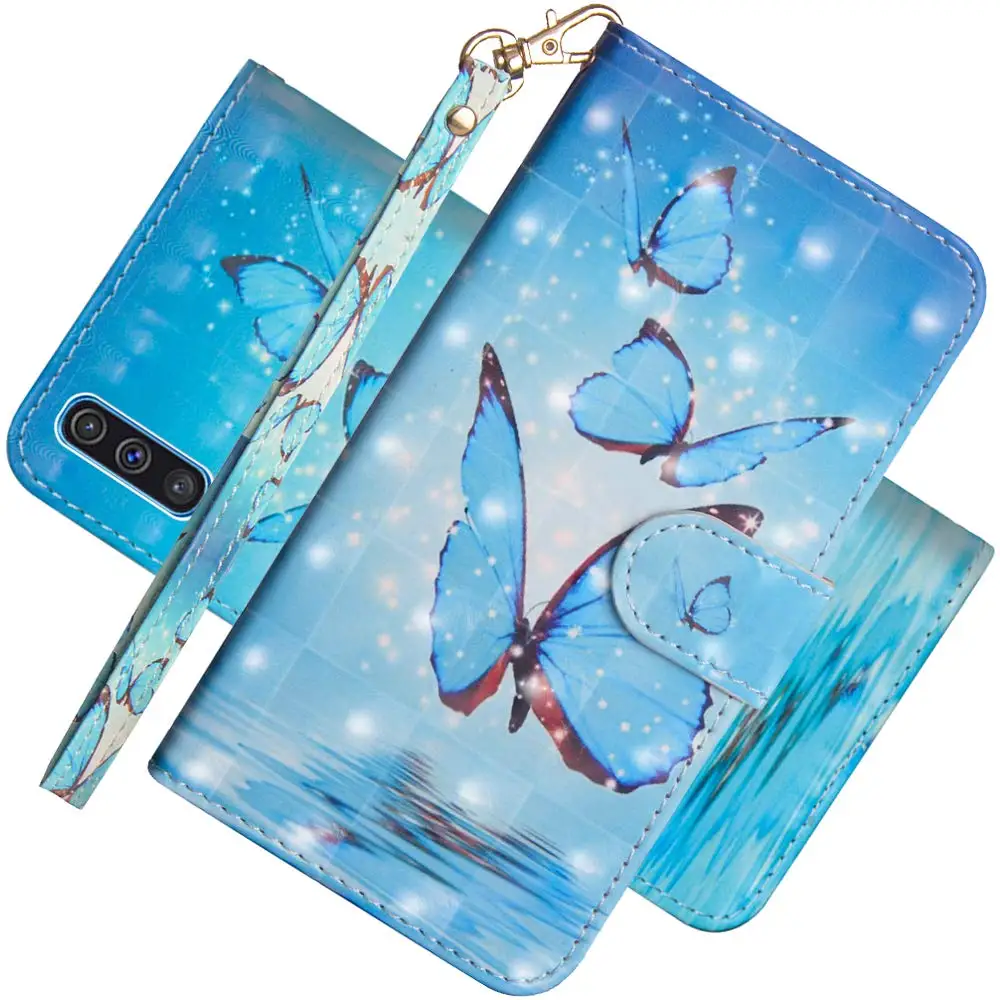 3D бумажник чехол для samsung Galaxy A9 A7 A8 A6 A6s J4 J6 J8 плюс чехол из искусственной кожи с откидной крышкой для samsung J3 J5 J7 Pro - Цвет: Blue Butterfly