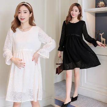 

Pregnant Women Lace Dress Autumn Clothing Mid-length Loose-Fit Hollow out Lace Pregnant Women Dress