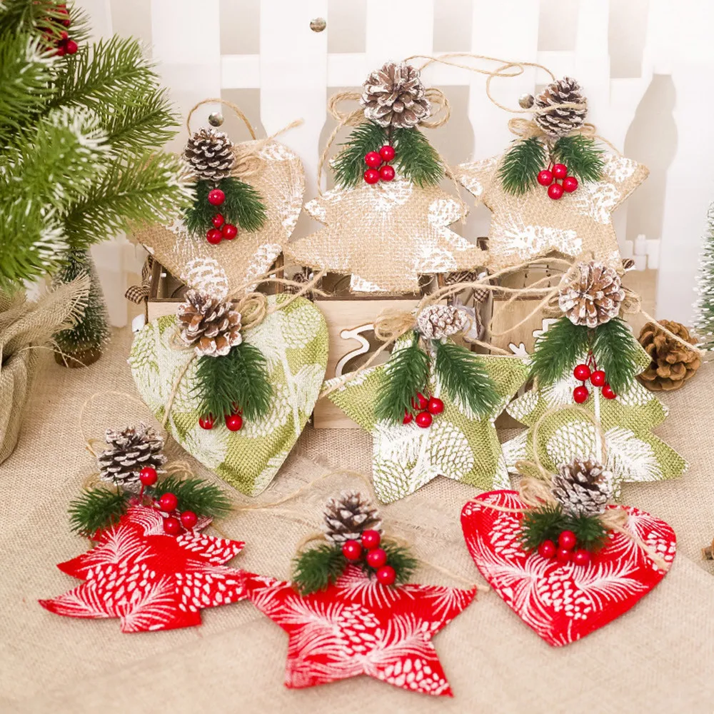 

3pcs Christmas Mini Fabric Stars Xmas Tree DIY Home Decorations Hanging Ornaments Gift Deco Noel Bois Natale 2019 Dropshipping #