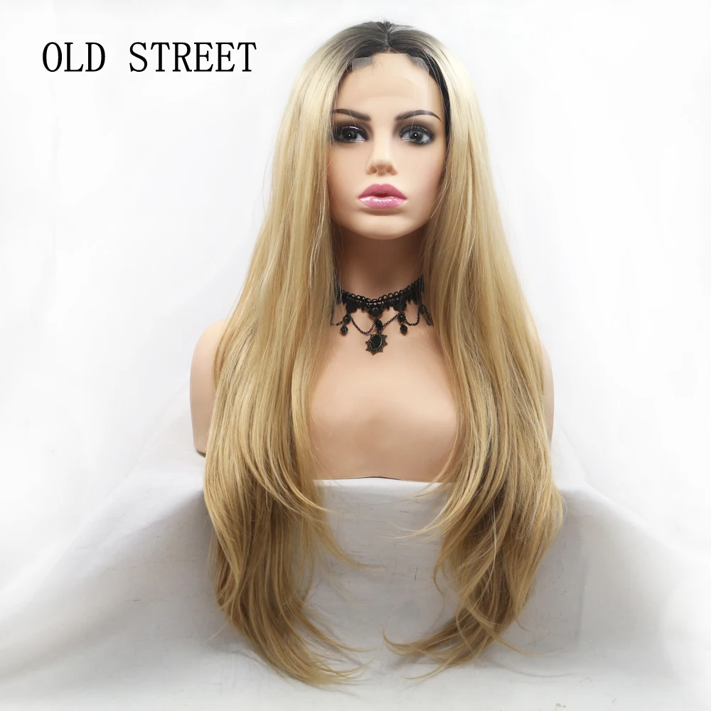 

Fashion Golden Synthetic Wigs Gradient Color Straight High Temperature Fiber Chemical Fiber wigs With Free Hainets