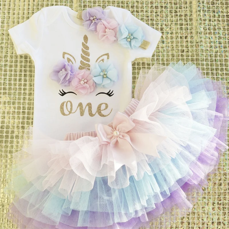 3pcs Unicorn Birthday Outfits Newborn Baby Girl 1 Year Old