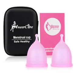 Women's Reusable Large Capacity Medical Silicone Menstrual Cup - S and L (Pink and BOX)