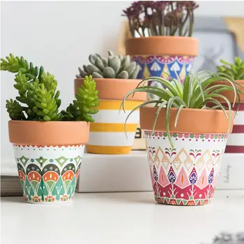 

2PCS Red Pottery Succulent Flowerpot Flower Pot Planter Figurines Ceramic Bonsai Flowerpot Crafts Plants Pot For Home Garden