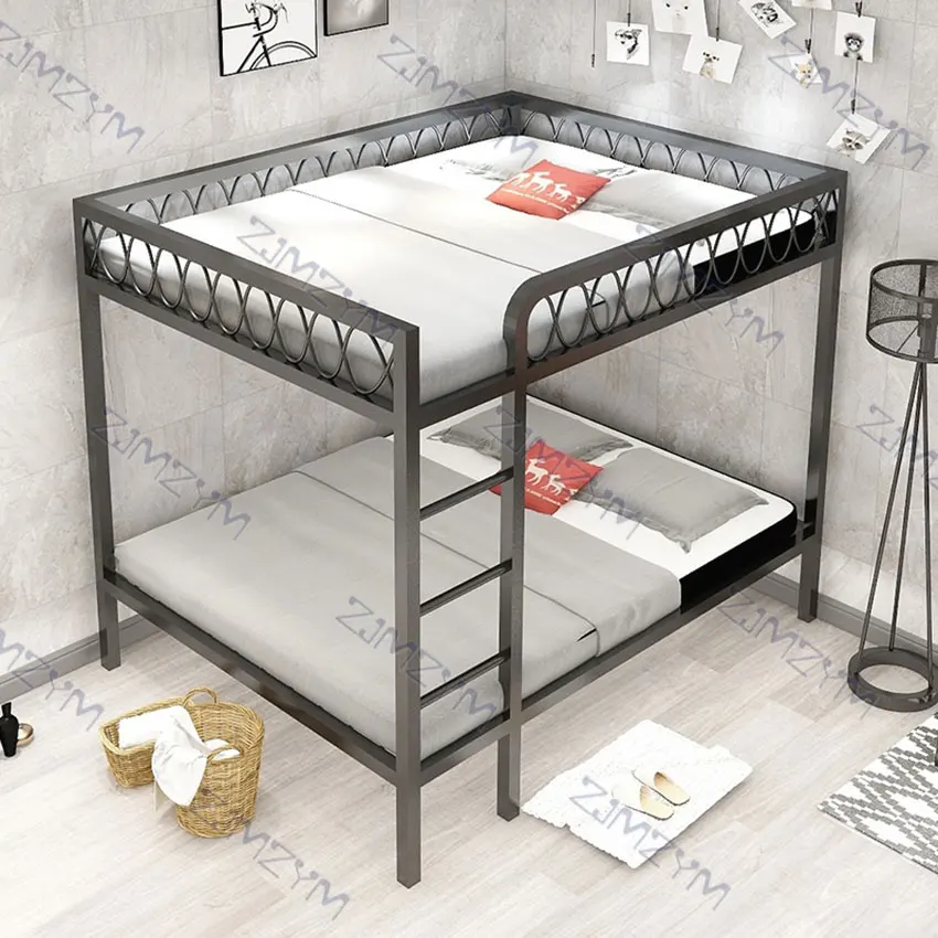 120/150CM Bunk Bed Double Dormitory Loft Adult Multifunctional Home Bedroom Teenage High Nap Bed Twin Iron Frame with Ladder